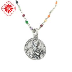 Medalla Santa Gema con cadena piedras naturales en plata