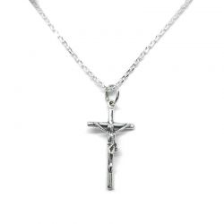 Sub foto Cruz Crucificado pequeño plata con cadena forzada