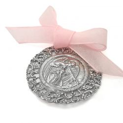 Foto principal Medalla cuna Angel de la guarda con niño en plata