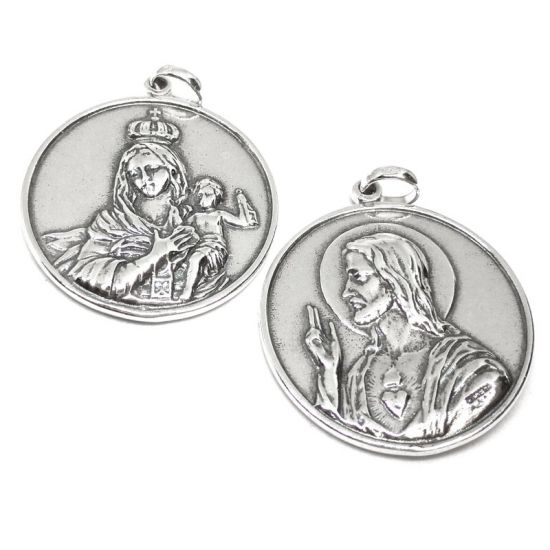 Sub foto Escapulario Virgen del Carmen Sagrado Corazon grande plata