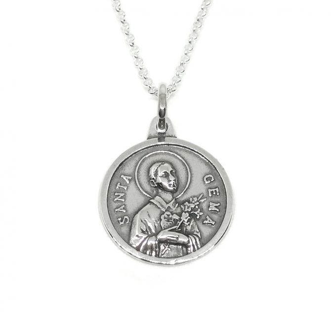 Gargantilla de medalla de Santa Gema en plata.