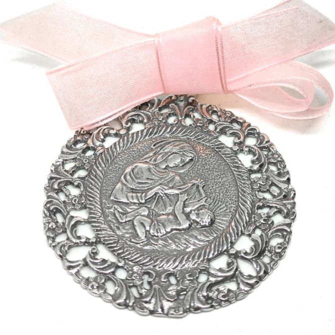 Medalla cuna Virgen María plata