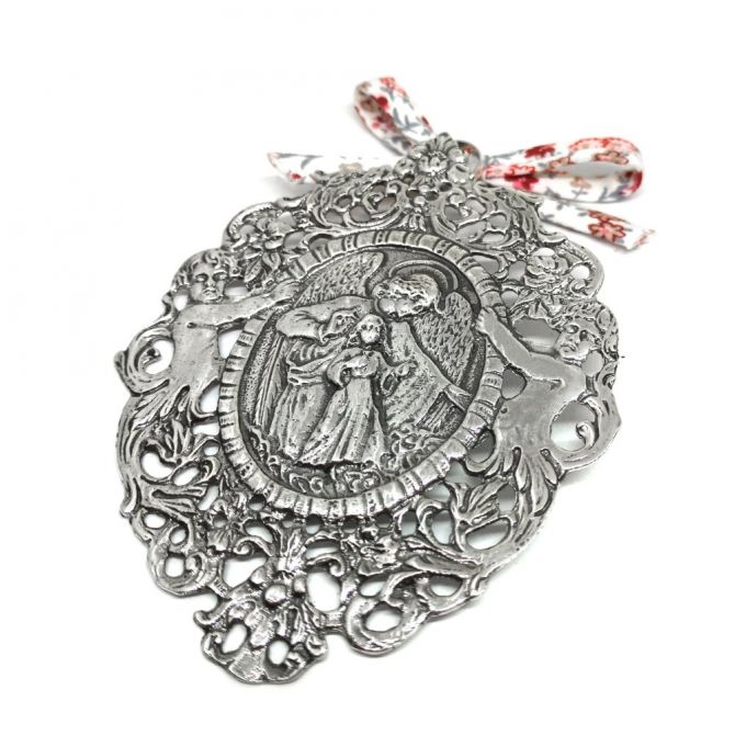 Medalla de cuna plata Angel de la guarda oval grande