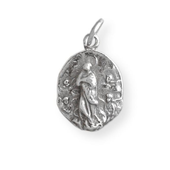 Medalla Inmaculada relieve pequeña plata con cadena