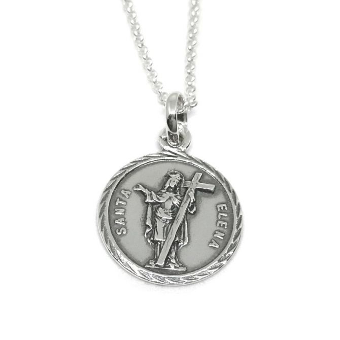 Medalla Santa Elena redonda con cadenita plata