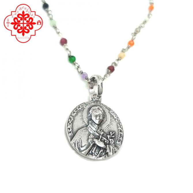 Medalla Santa Gema con cadena piedras naturales en plata