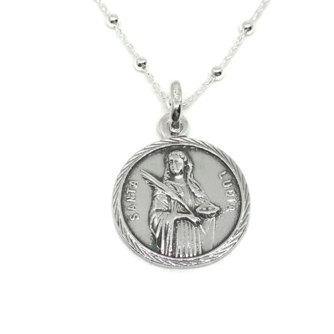 Medalla Santa Lucía 19mm con cadenita plata