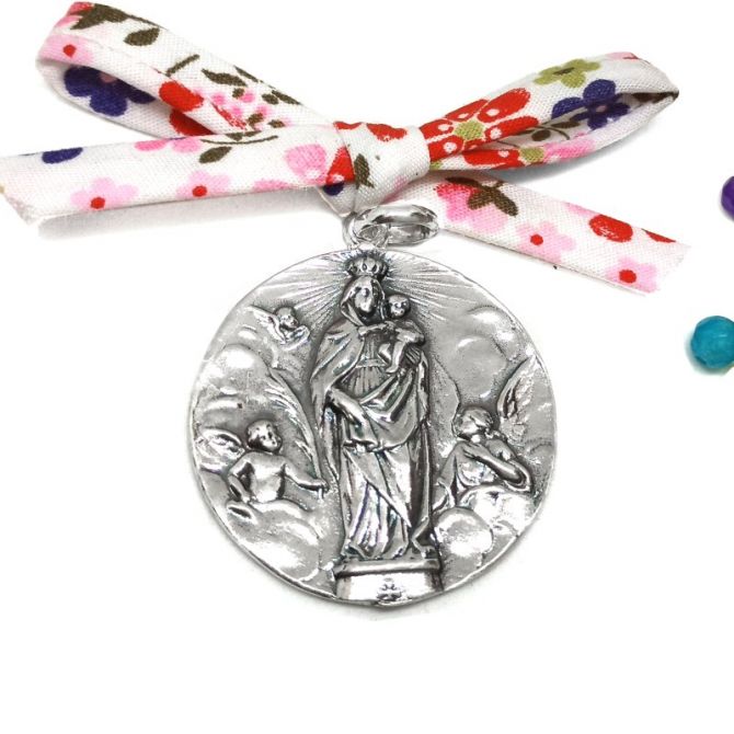 Medalla Virgen del Pilar angeles plata