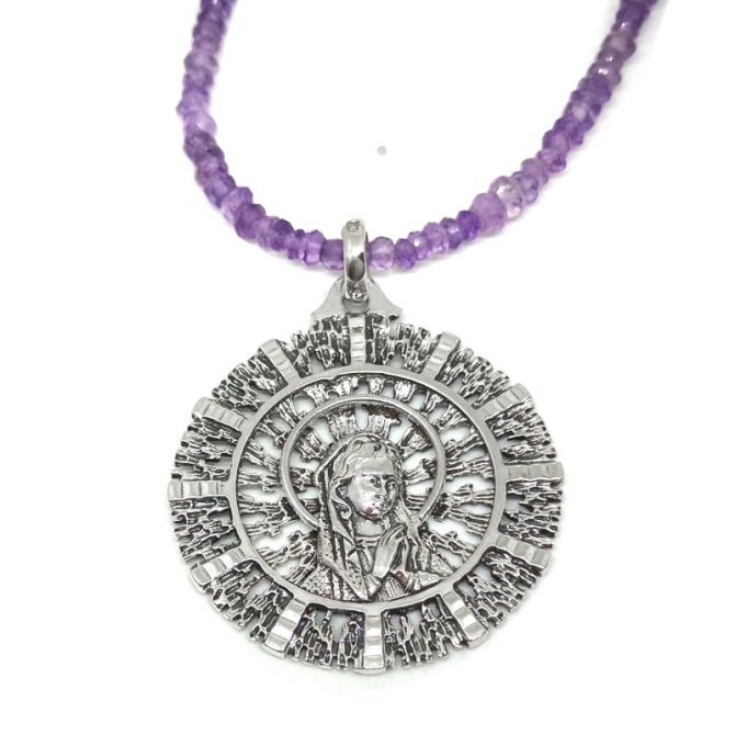 Medalla Virgen niña rejilla plata