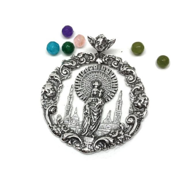 Virgen del Pilar angelitos medalla plata