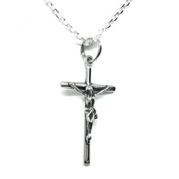 Foto principal Cruz Crucificado pequeño plata con cadena forzada