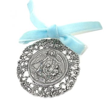 Foto principal Medalla de cuna plata Angel de la guarda con niños